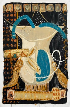 Alec Cumming, vase, abstrait britannique, huile sur papier