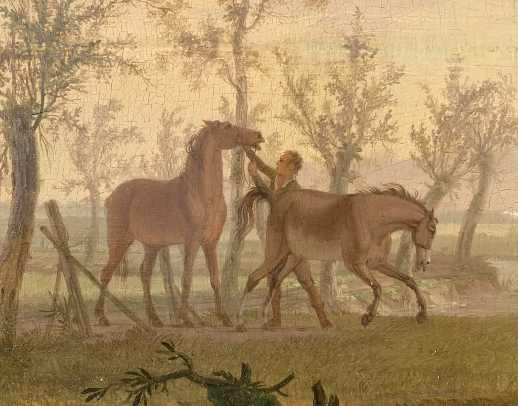 Peintre animalier britannique - Peinture de chevaux du XVIIIe siècle - Huile sur panneau figure en vente 6