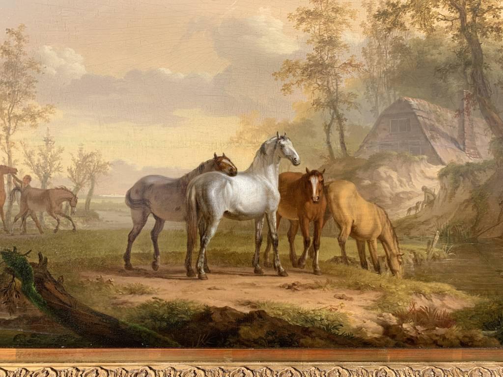 Britischer Tiermaler - 18. Jahrhundert Pferde Malerei - Öl auf Tafel Figur (Alte Meister), Painting, von Unknown