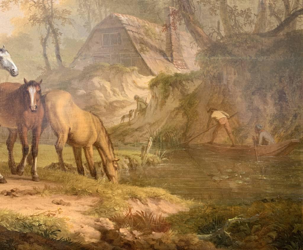 Britischer Tiermaler - 18. Jahrhundert Pferde Malerei - Öl auf Tafel Figur im Angebot 1