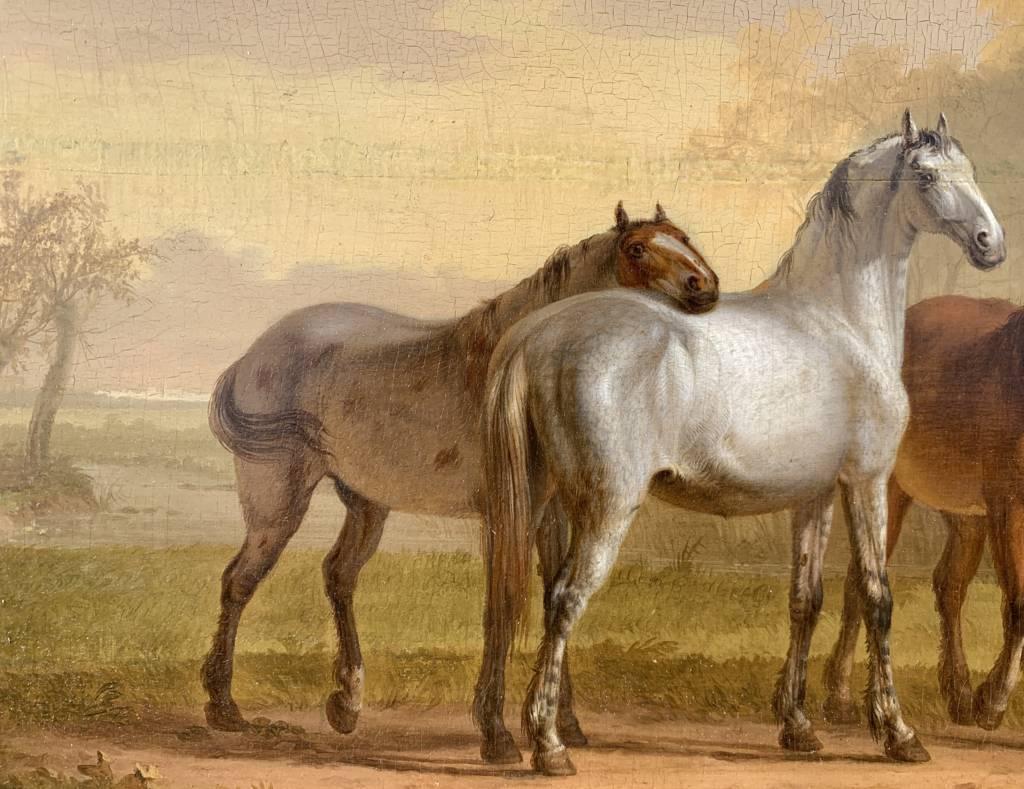 British Animal painter - 18th century horses painting - Oil on panel figure For Sale 5