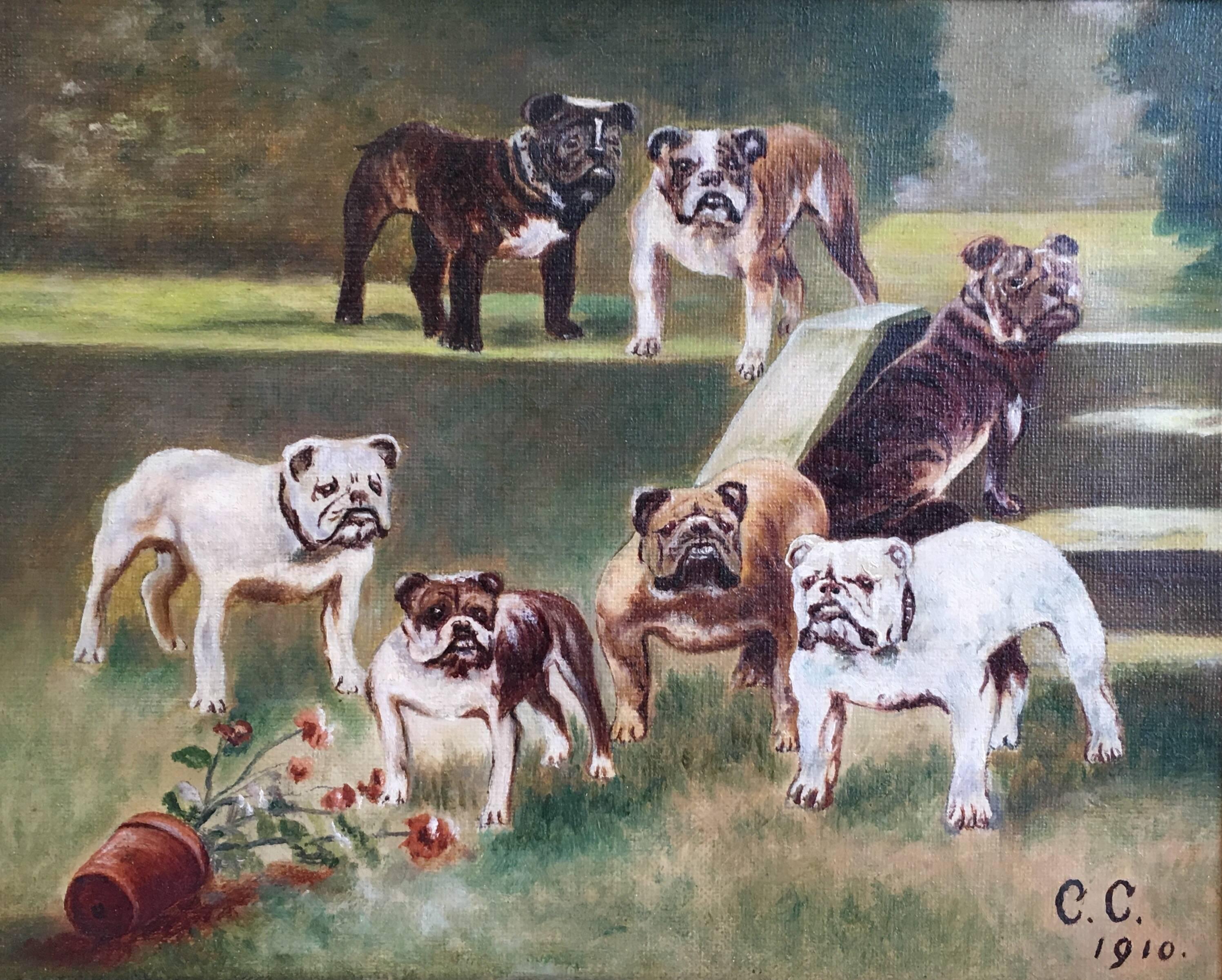 Unknown Figurative Painting - British Bulldogs, Canine Oil Painting, Dated ‘1910’