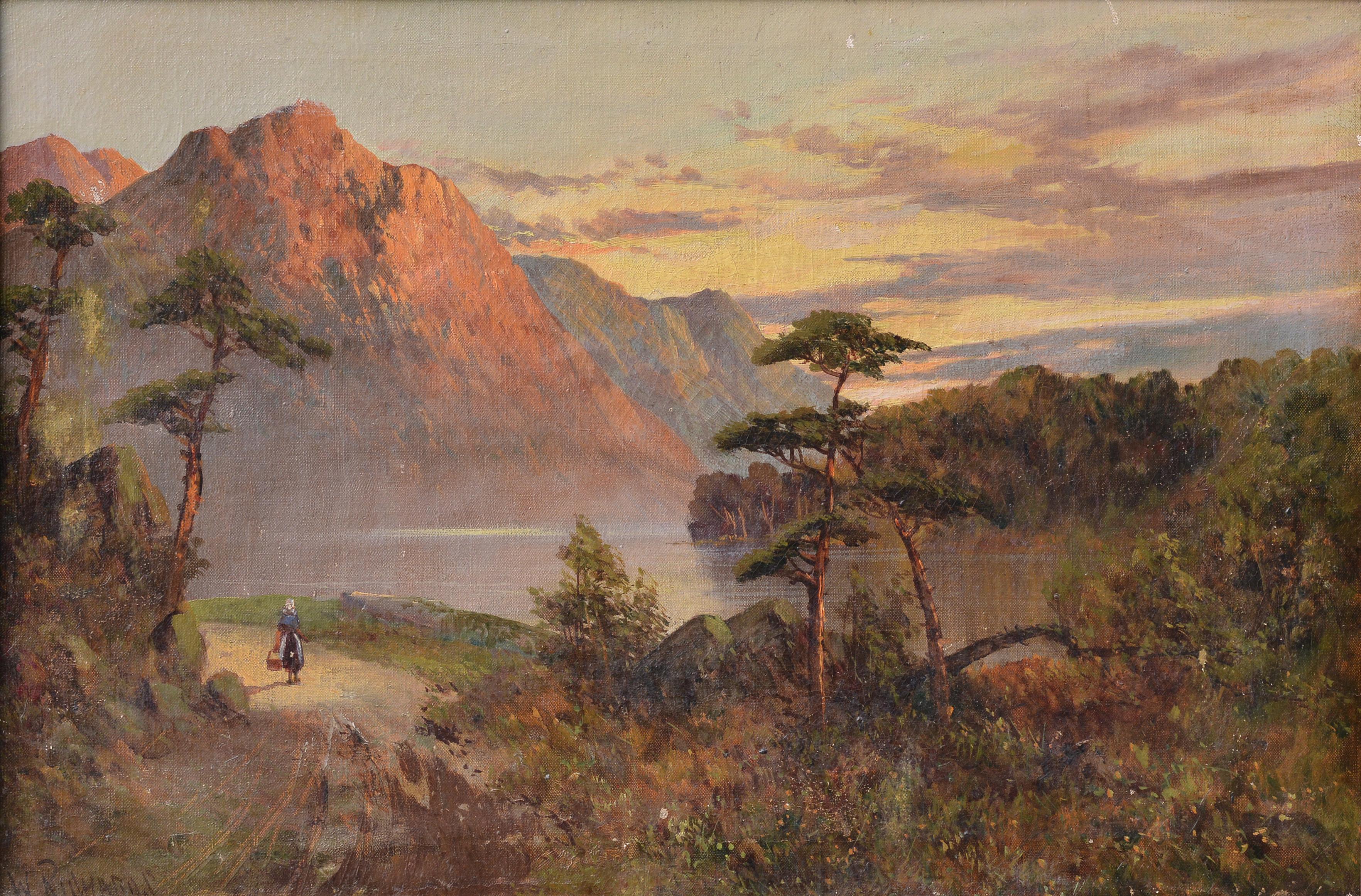 Lakeland scene - stunning example of late British Romanticism, with the vibrant colors of the sunset reflected on the mountain ridges and the calm waters of the loch. The artist perfectly conveyed the atmosphere of the moment: the rays of the
