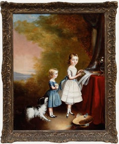 British Provincial School 19th Century Oil - Portrait of Two Sisters