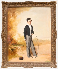 British Provincial School Early 19th Century Oil - Portrait of a Boy with a Hoop
