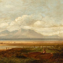 British Romantic painter - 19th century coastal landscape with a fisherman