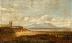 British Romantic painter - 19th century coastal landscape with a fisherman