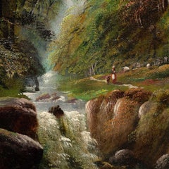 British Romantic painter - 19th century river landscape herd