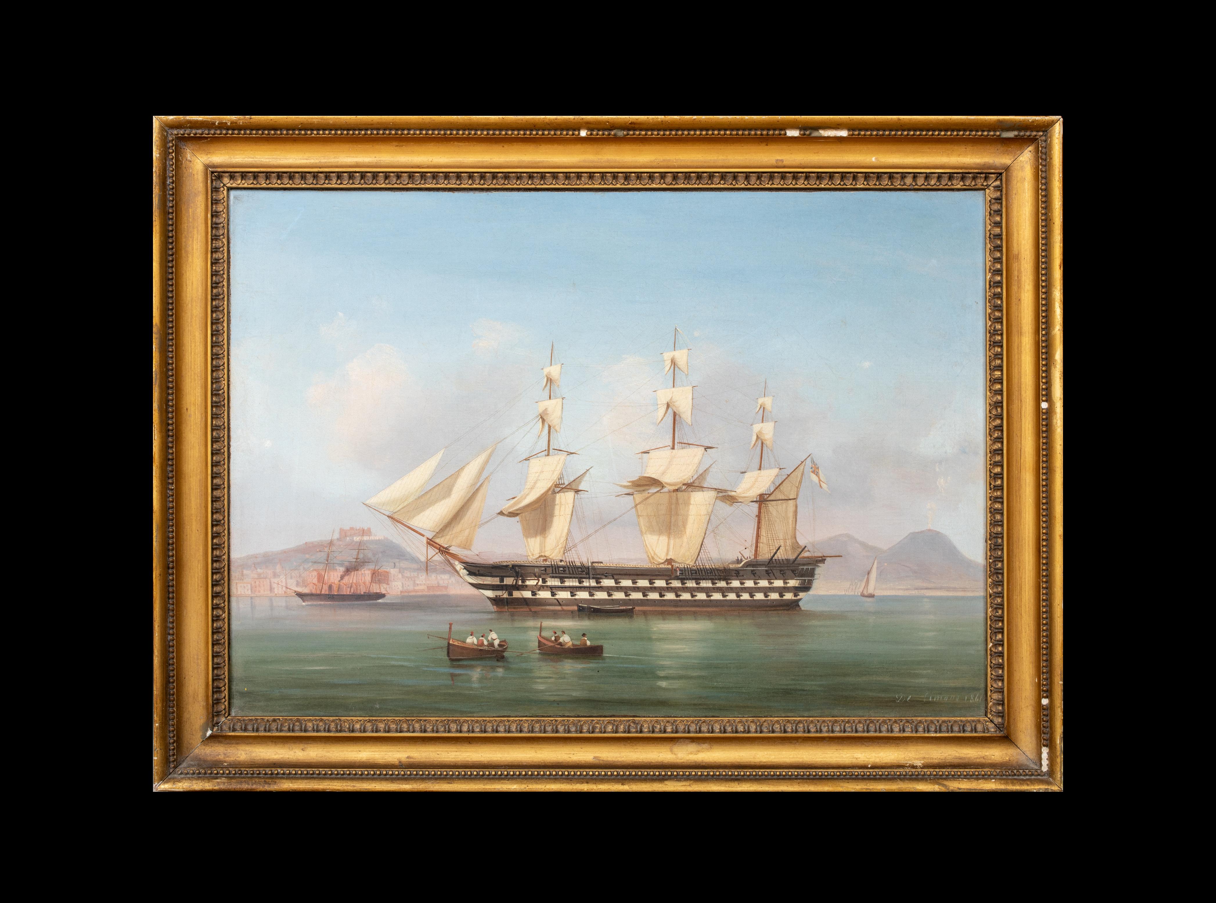 British Royal Navy Anchored Off Naples, 19th Century  TOMMASO DE SIMONE (1805-18 - Painting by Unknown