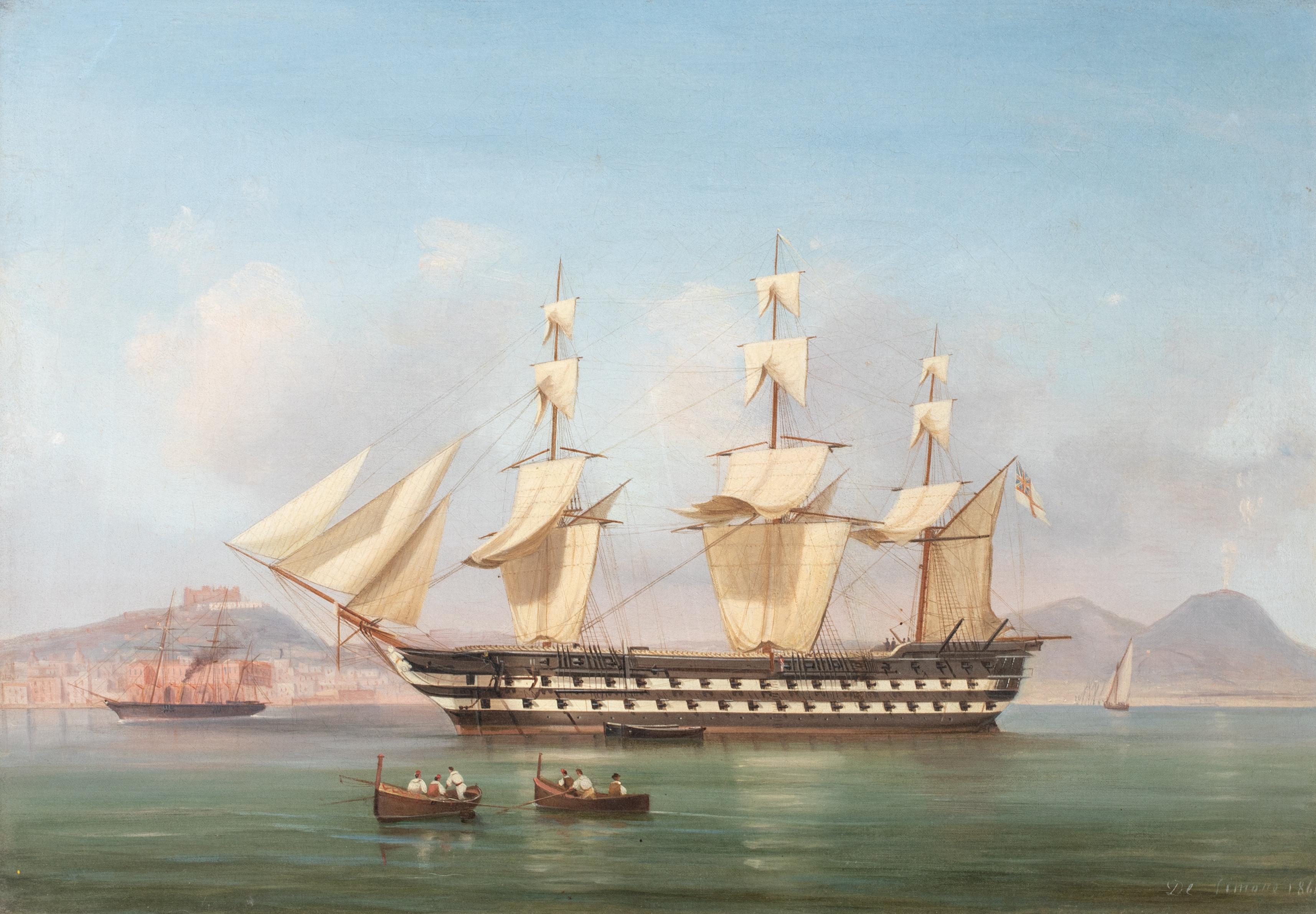 British Royal Navy Anchored Off Naples, 19th Century

TOMMASO DE SIMONE (1805-1888)

Large 19th Century view of the British Royal Navy fleet off the coast of Naples, oil on canvas by Tommaso De Simone. Excellent quality and condition example of the