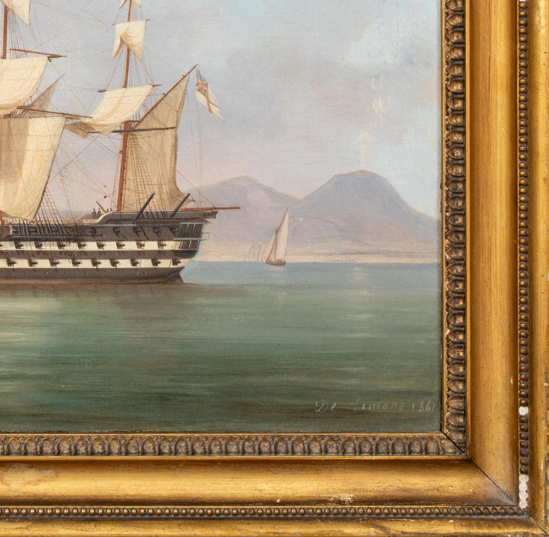 British Royal Navy Anchored Off Naples, 19th Century

TOMMASO DE SIMONE (1805-1888)

Large 19th Century view of the British Royal Navy fleet off the coast of Naples, oil on canvas by Tommaso De Simone. Excellent quality and condition example of the