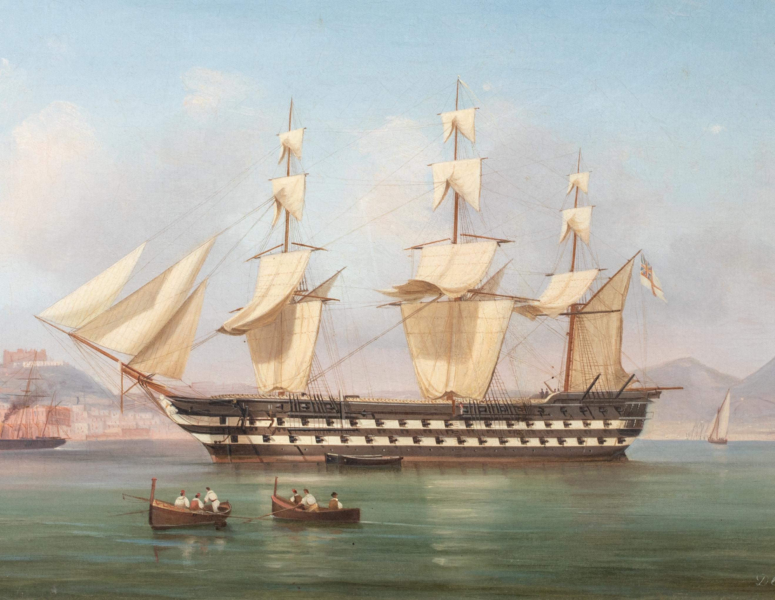British Royal Navy Anchored Off Naples, 19th Century  TOMMASO DE SIMONE (1805-18 For Sale 2