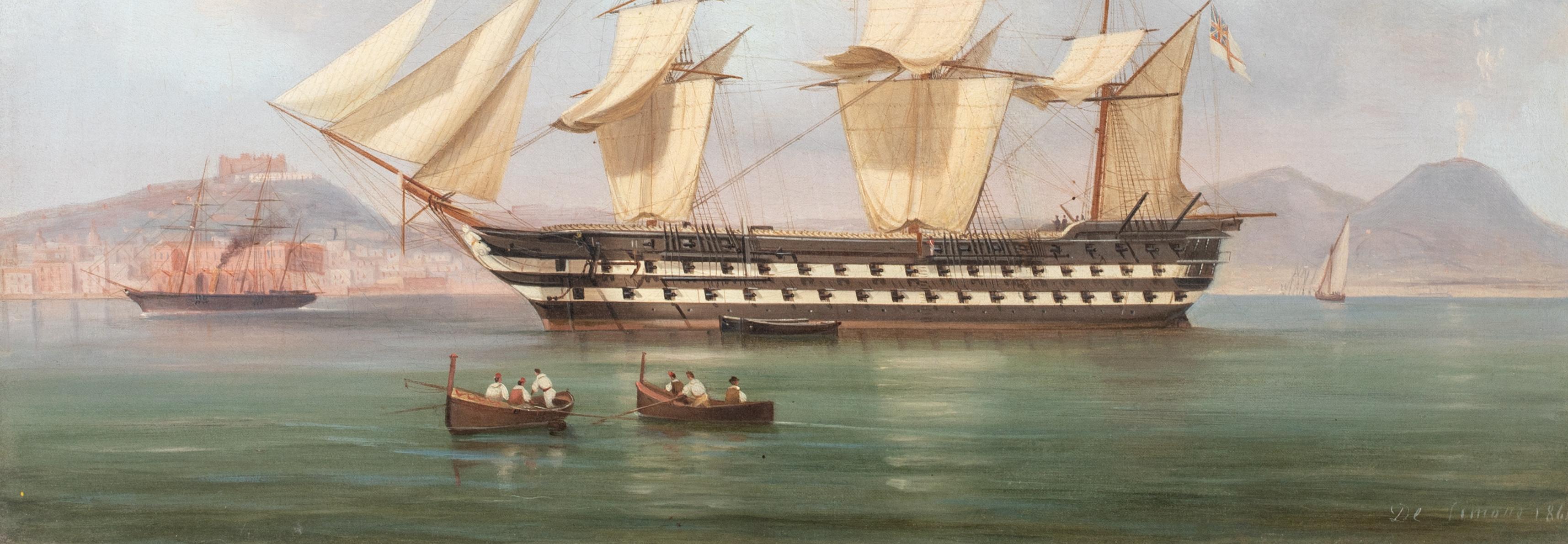 British Royal Navy Anchored Off Naples, 19th Century  TOMMASO DE SIMONE (1805-18 For Sale 3