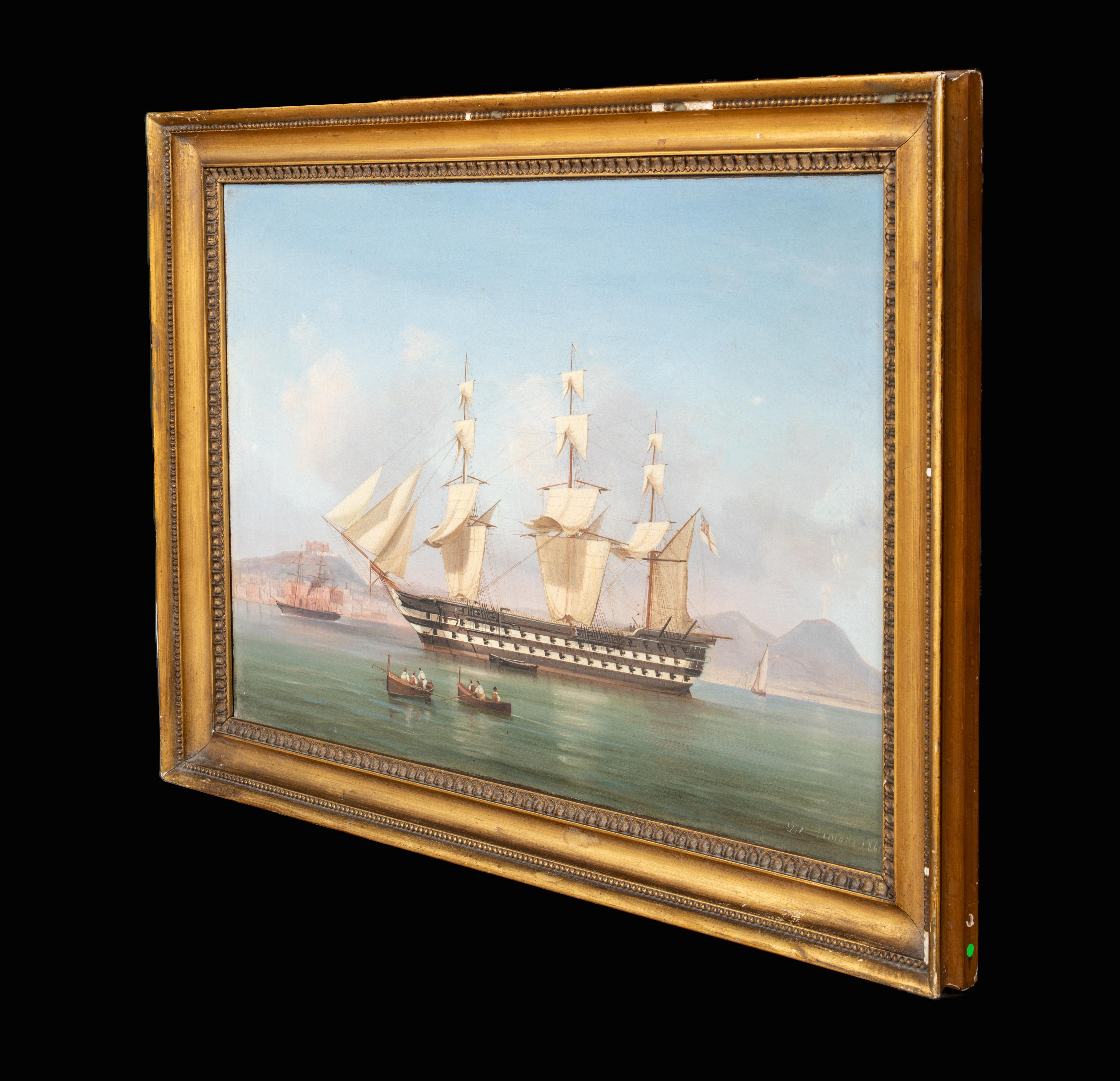 British Royal Navy Anchored Off Naples, 19th Century  TOMMASO DE SIMONE (1805-18 For Sale 4