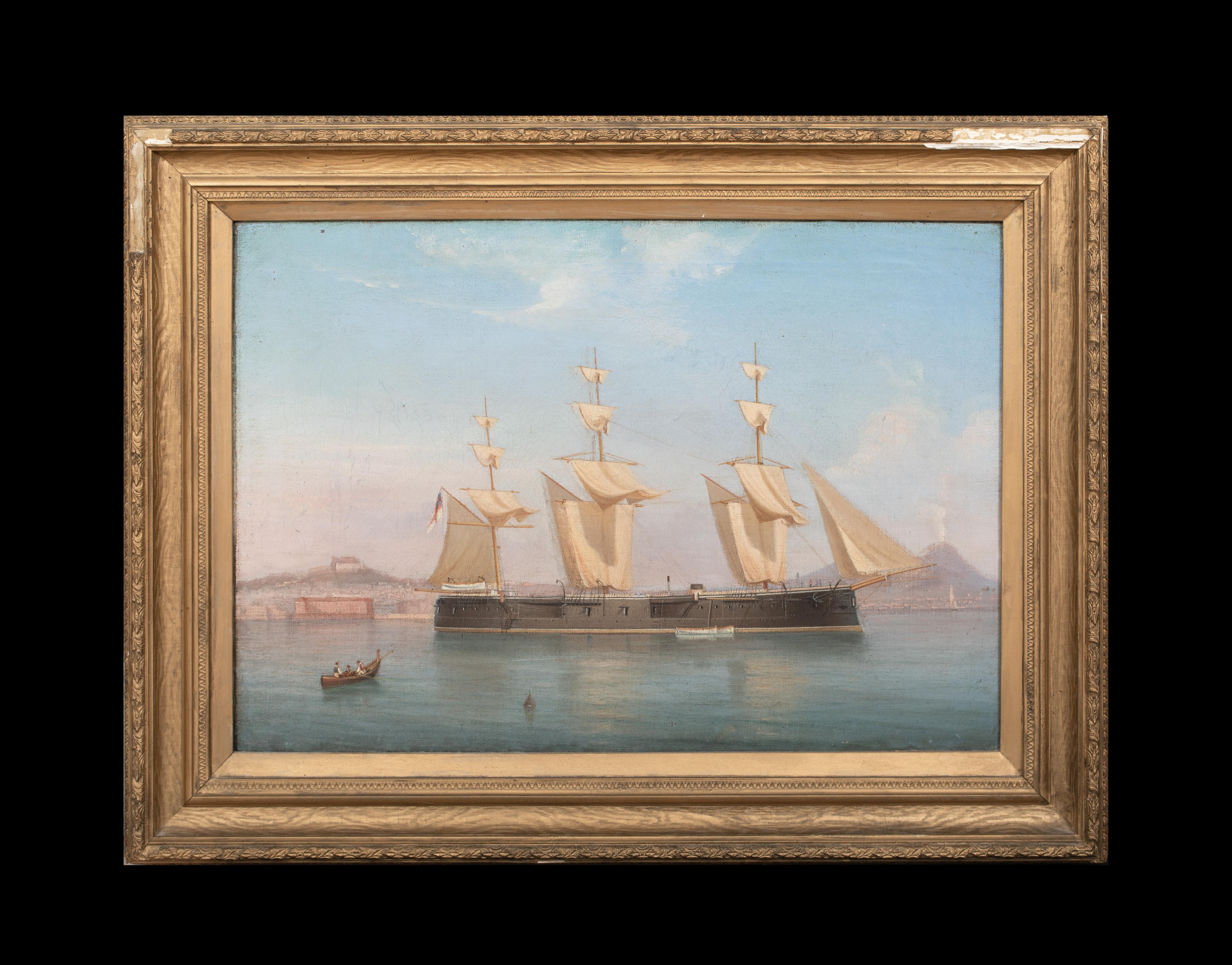 La Royal Navy britannique ancrée à Naples, 19e siècle  TOMMASO DE SIMONE - Painting de Unknown