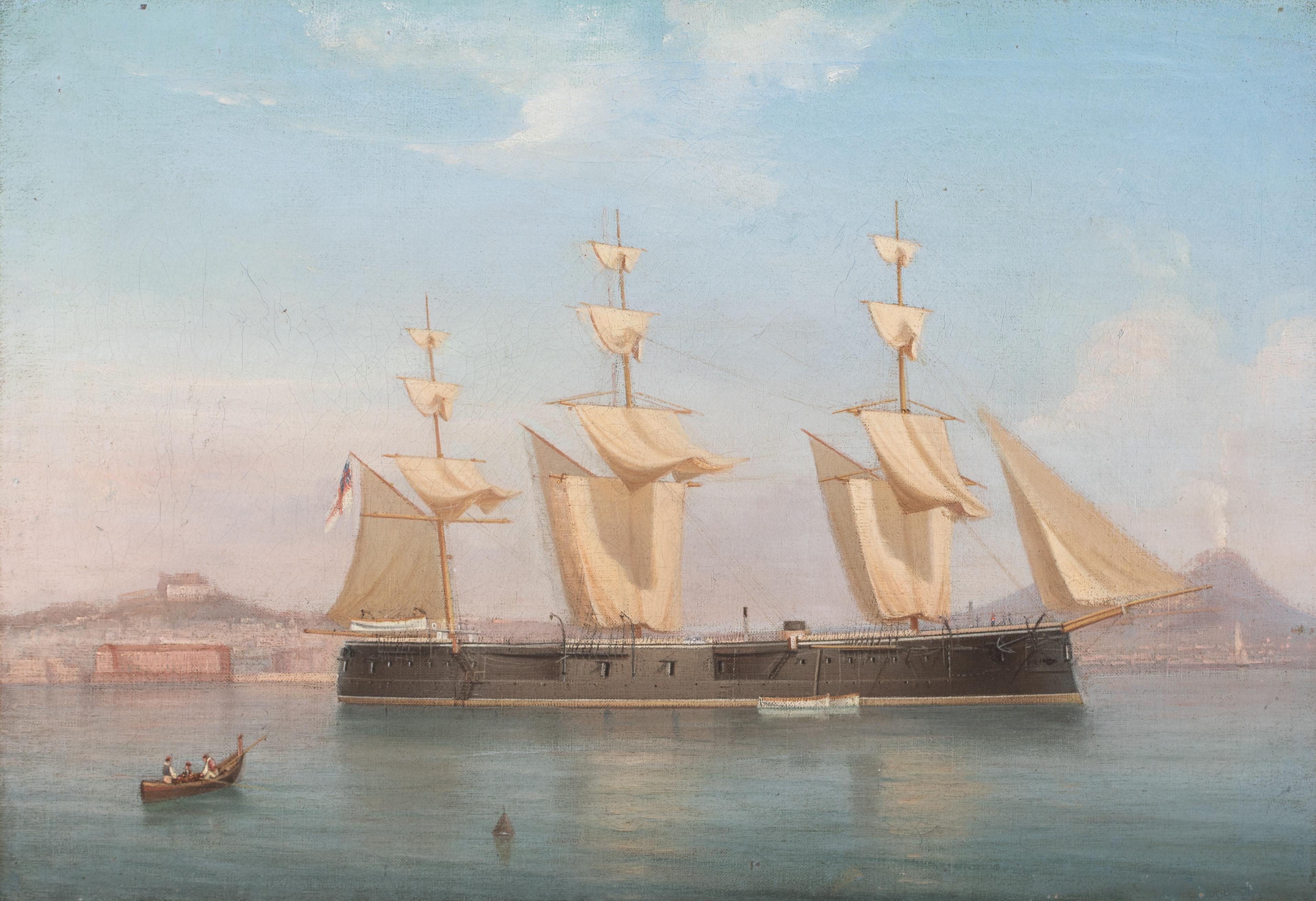 La Royal Navy britannique ancrée à Naples, 19e siècle  TOMMASO DE SIMONE - Marron Landscape Painting par Unknown