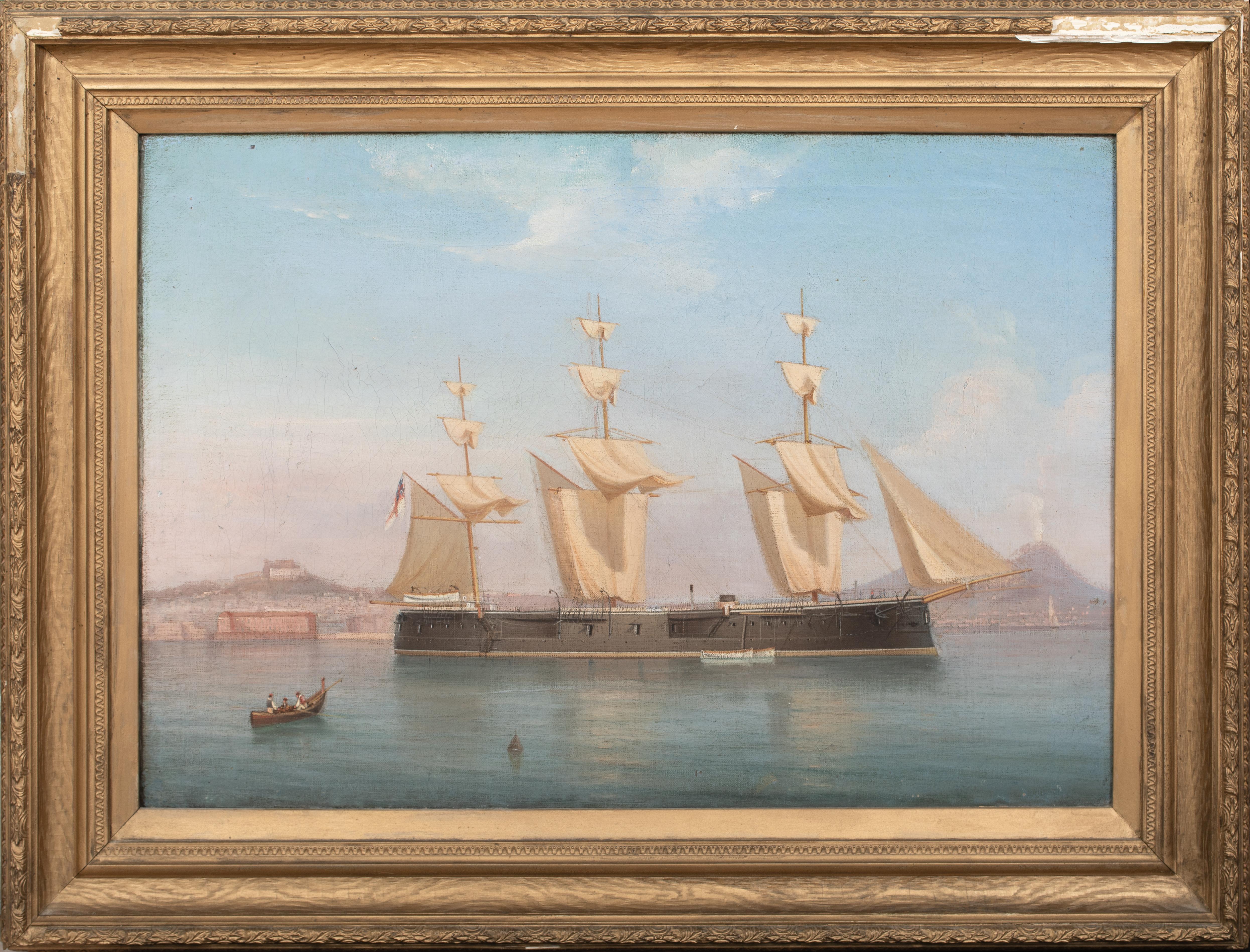 Landscape Painting Unknown - La Royal Navy britannique ancrée à Naples, 19e siècle  TOMMASO DE SIMONE