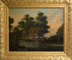 British rural landscape Scene of everyday life 18th century Oil painting on wood