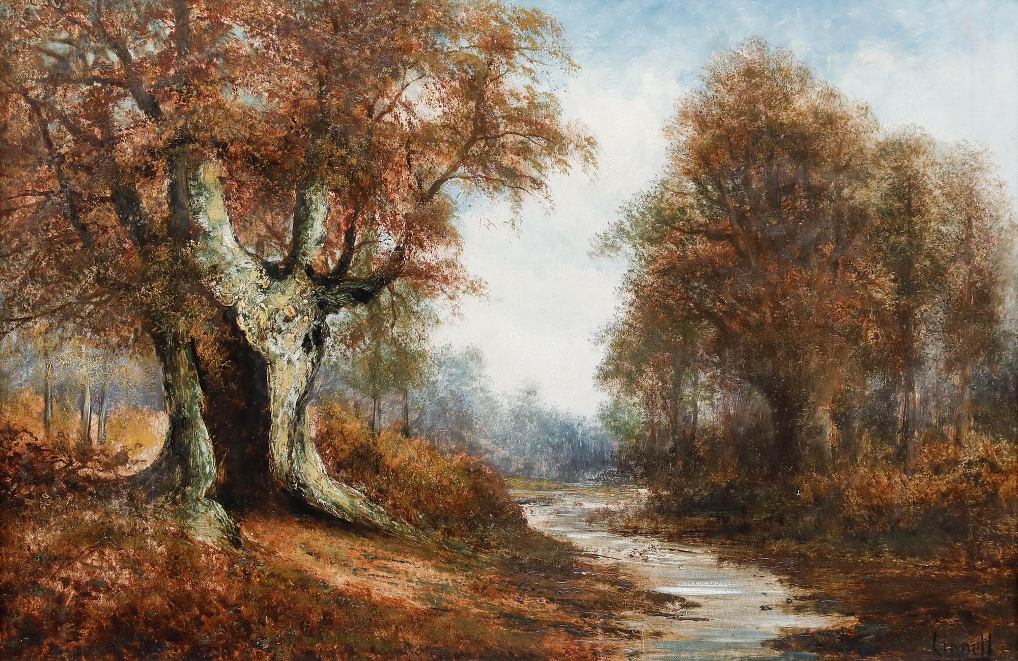 British School 19th Century Oil - Autumnal Landscape - Painting by Unknown