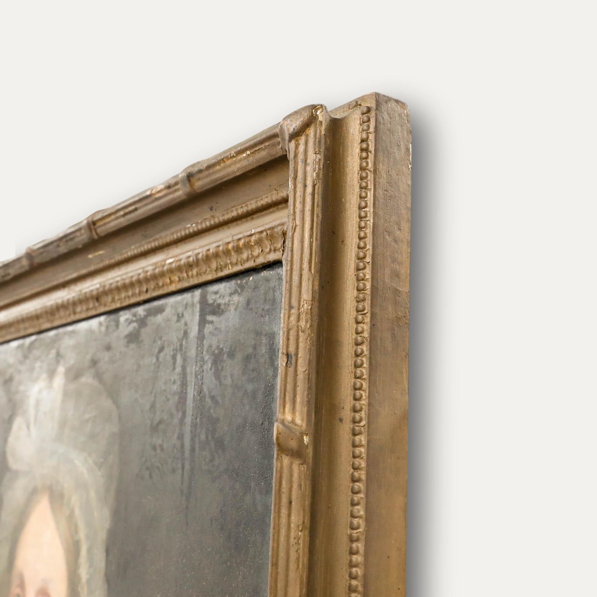 Huile de l'école britannique du XIXe siècle - Portrait d'une dame tenant un miroir en vente 1