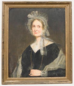 Huile de l'école britannique du XIXe siècle - Portrait d'une dame tenant un miroir
