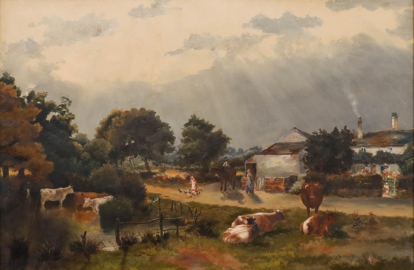 Olio di scuola britannica del XIX secolo - La fattoria - Painting di Unknown