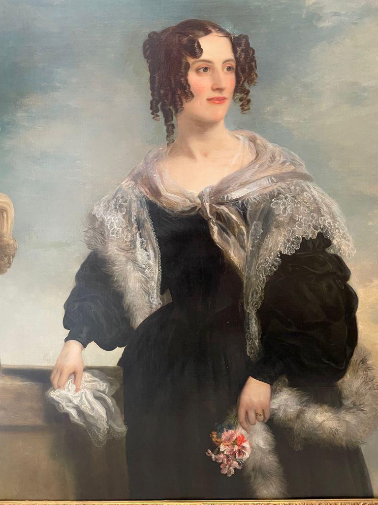 British school 19th century. Portrait of a Lady Holding a Spring Flower. - Painting by Unknown