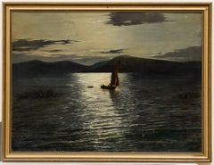 British School  Early 20th Century Oil - Sailing Boat at Dawn