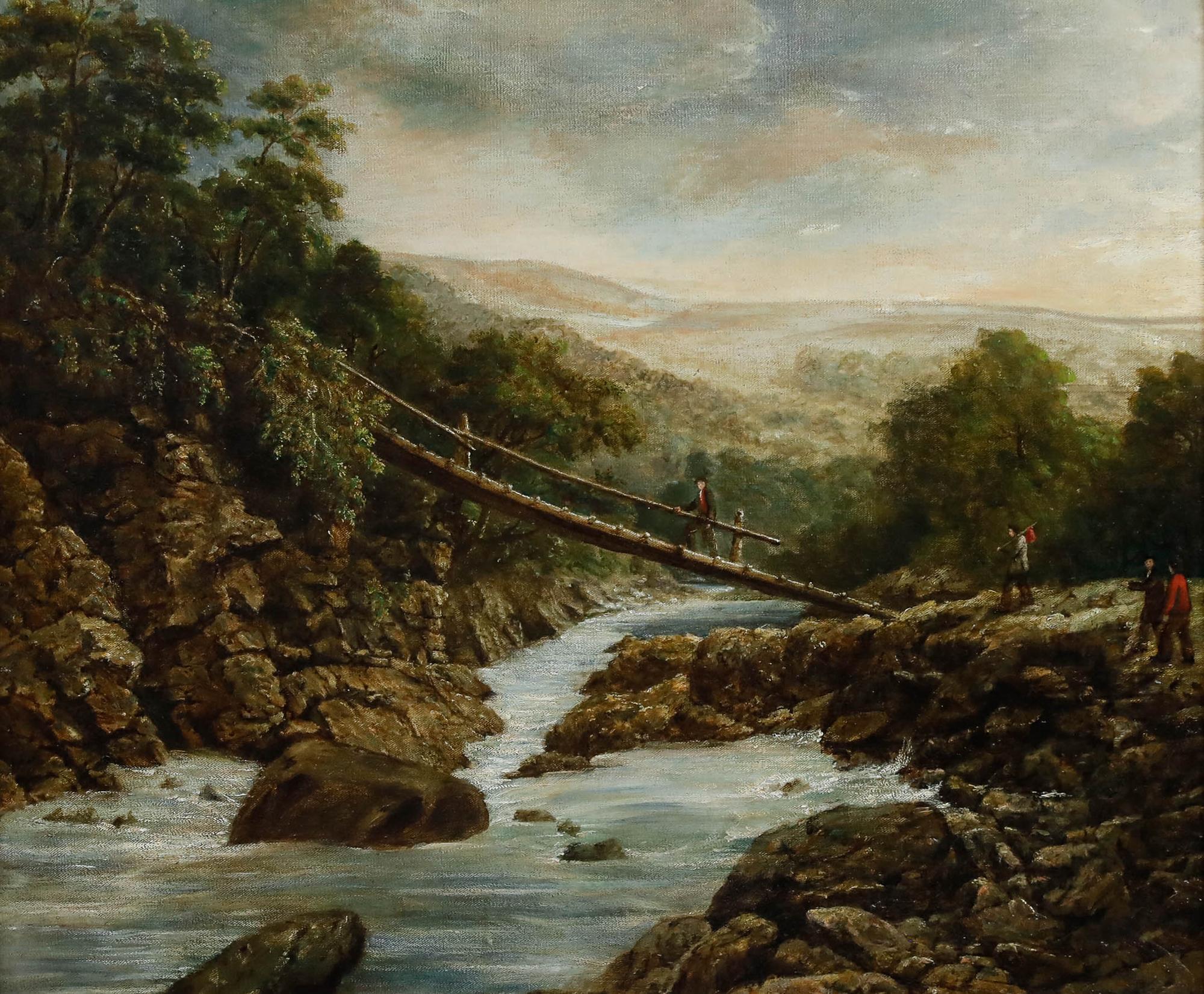 British School Mid 19th Century Oil - Perilous Bridge - Painting by Unknown