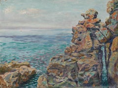 British School Mid 20th Century Oil - Rocky Shore