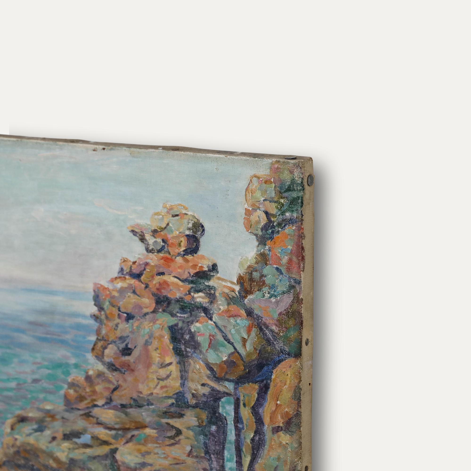 Britische Schule Mitte des 20. Jahrhunderts Öl - Felsenufer im Angebot 1