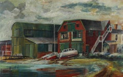 British School Mid 20th Century Oil - The Boat Yard