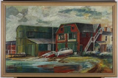 Vintage British School Mid 20th Century Oil - The Boat Yard