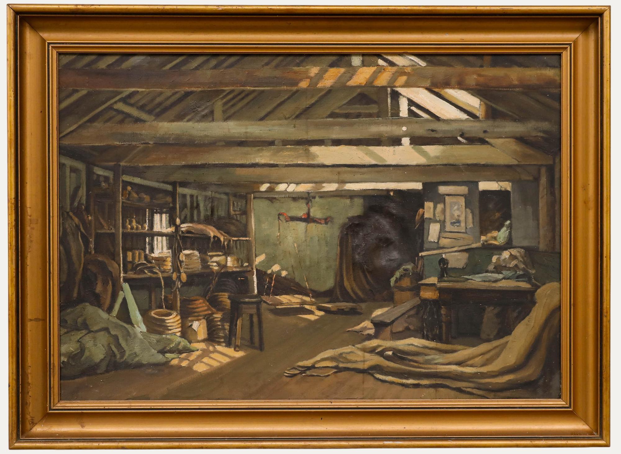 Unknown Interior Painting - British School Mid 20th Century Oil - Workshop Interior