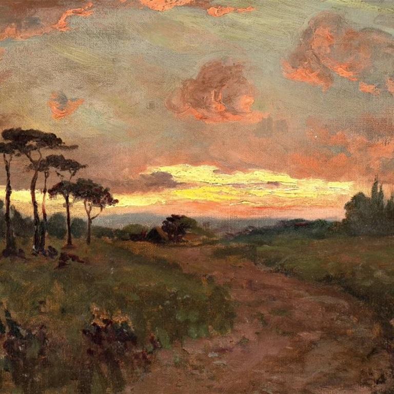 Unknown Landscape Painting - British school Sunset Oil on canvas 