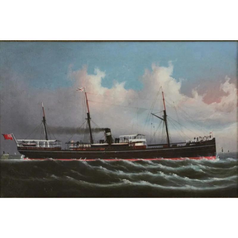 Britisches Dampfschiff, Öl auf Leinwand Provenienz: The Susie Hilfiger Collection'S im Angebot 3