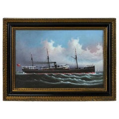 Bateau à vapeur britannique, huile sur toile Provenance : Collection S'Hilfiger.