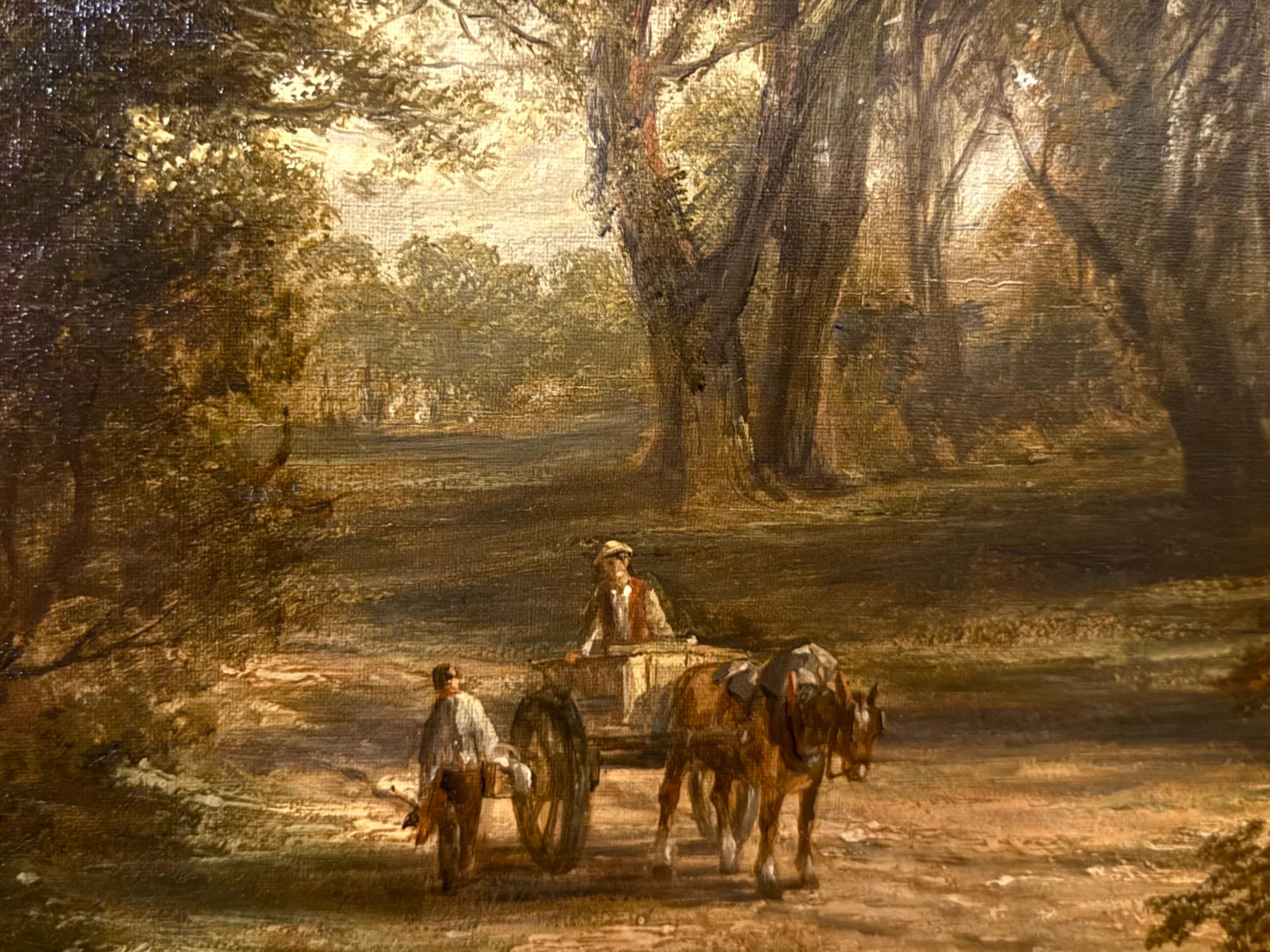 Figures in Woodland and River Scene, 19th century - English School Painting by Unknown
