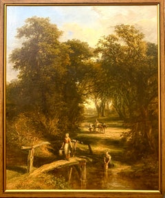 British style, Figures in Woodland and River Scene, 19th century