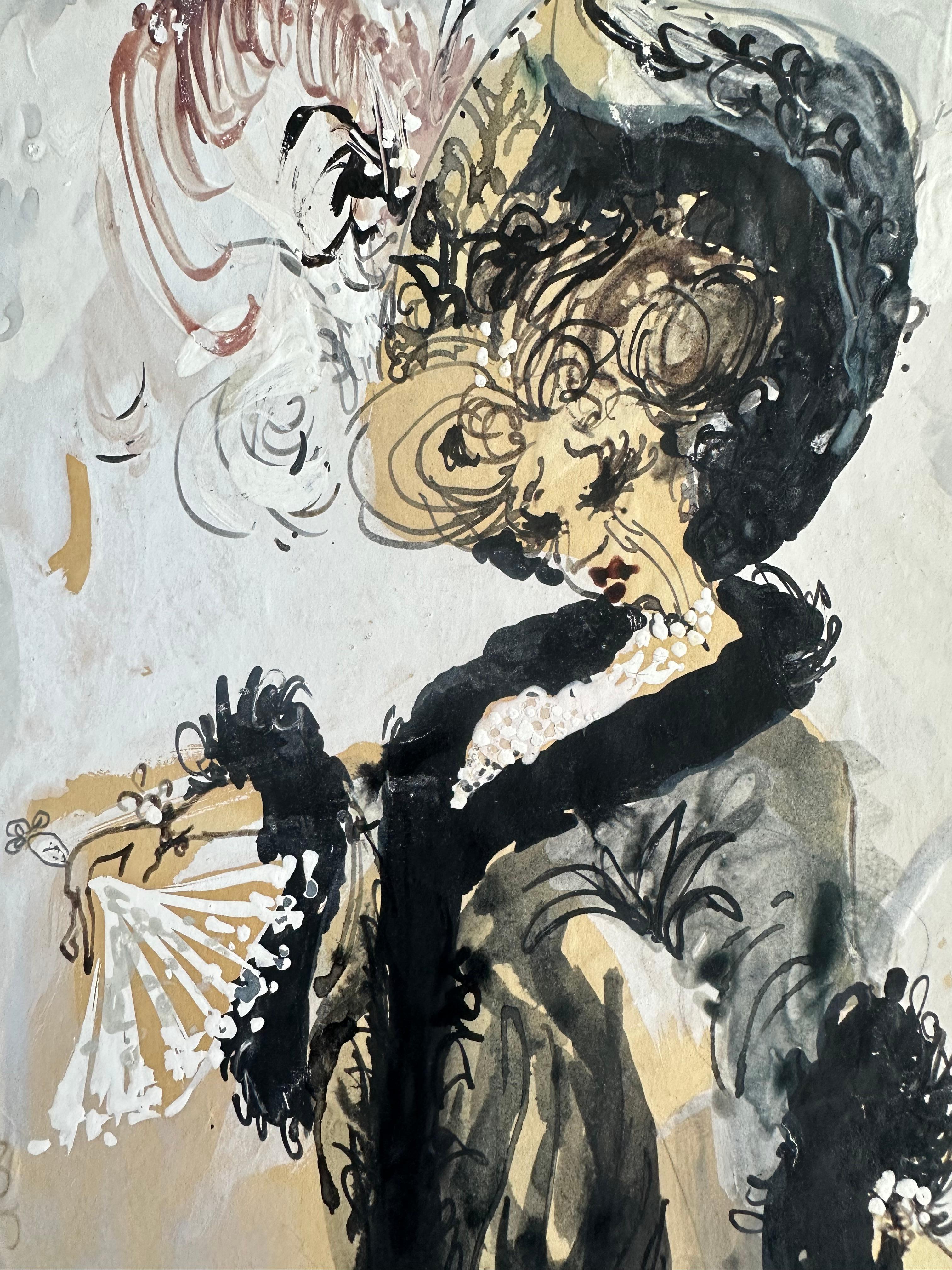 Broadway Costume Design Illustration  - Painting by Unknown