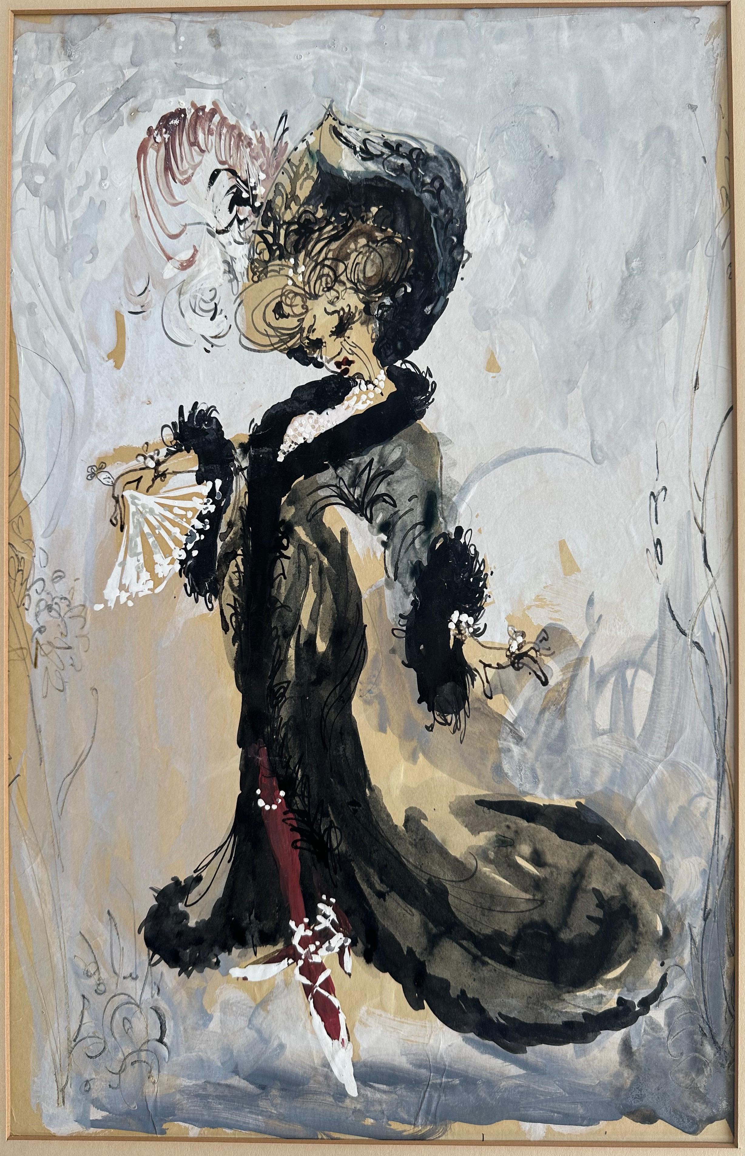 Unknown Figurative Painting - Broadway Costume Design Illustration 