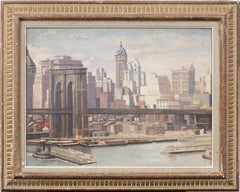 Brooklyn Bridge View New York Cityscape Framed Impressionist Large Oil Painting