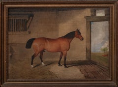 Antique Brown Hunter In A Stable, 19th Century   English School  