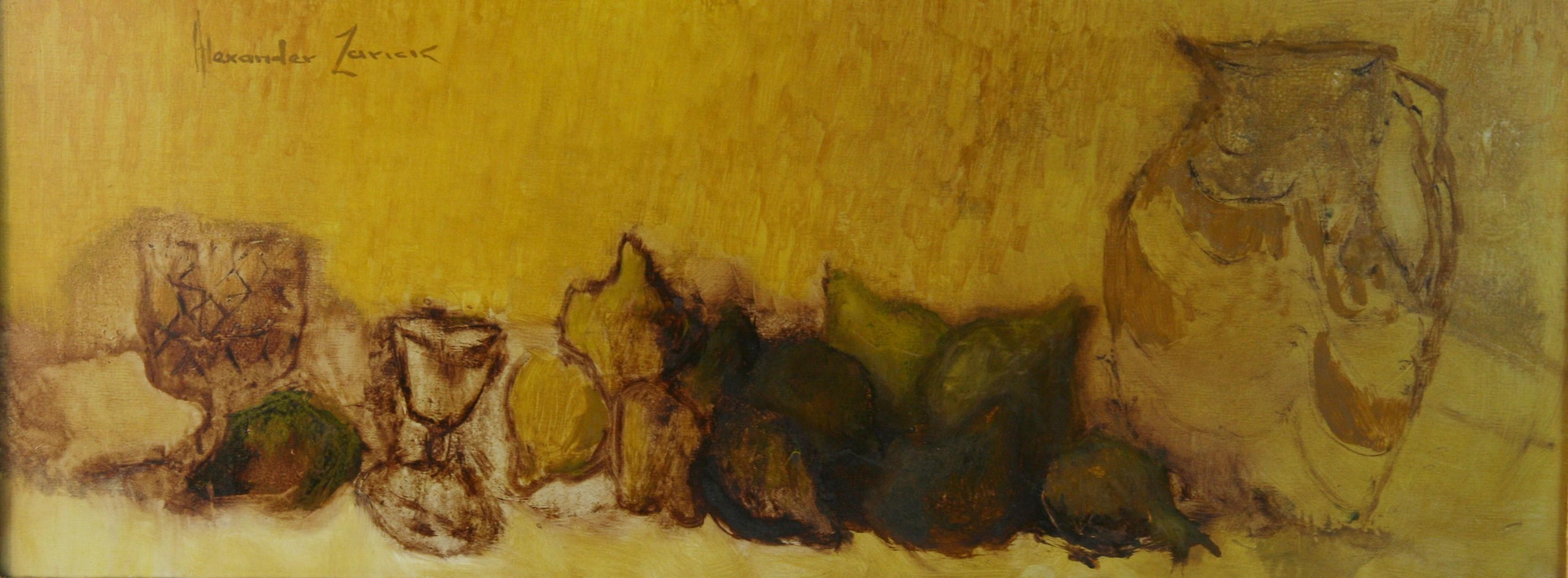 Unknown Still-Life Painting - Brown Monochromatic Fruit Table Setting Still Life  by Alexander Zarick