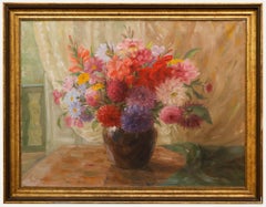 Bruszinski - Framed Mid 20th Century Oil, Still Life of Dahlias & Daisies