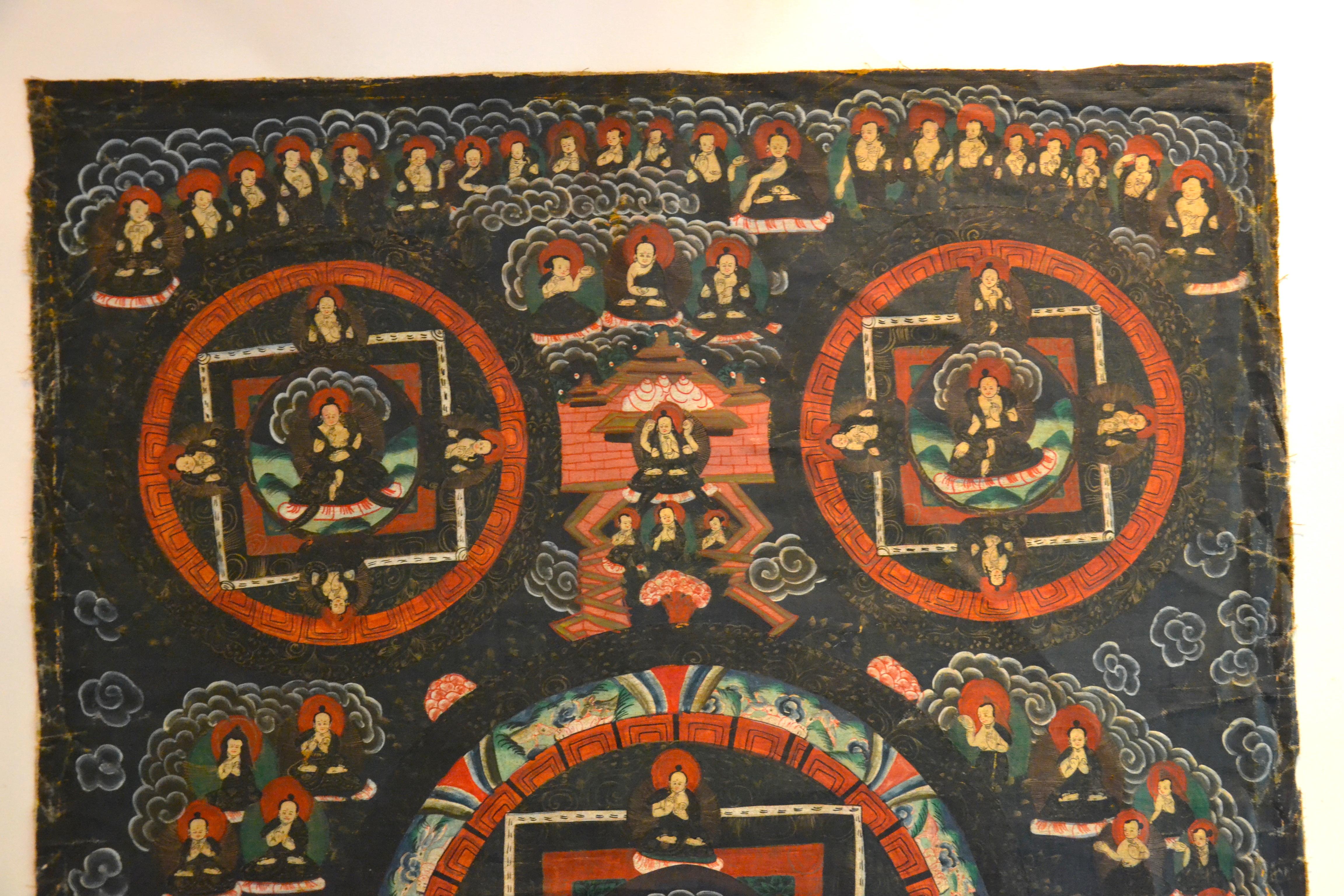 Buddha Mudra Mandala - Vintage Tibetan Thangka - Early 20th Century - Painting by Unknown