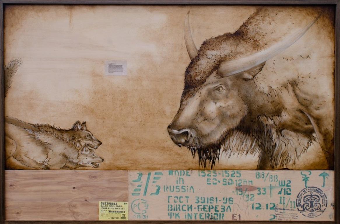 Animal Painting de Unknown - Búfalo VS Lobo feroz, por Joseph Rossano, 2020