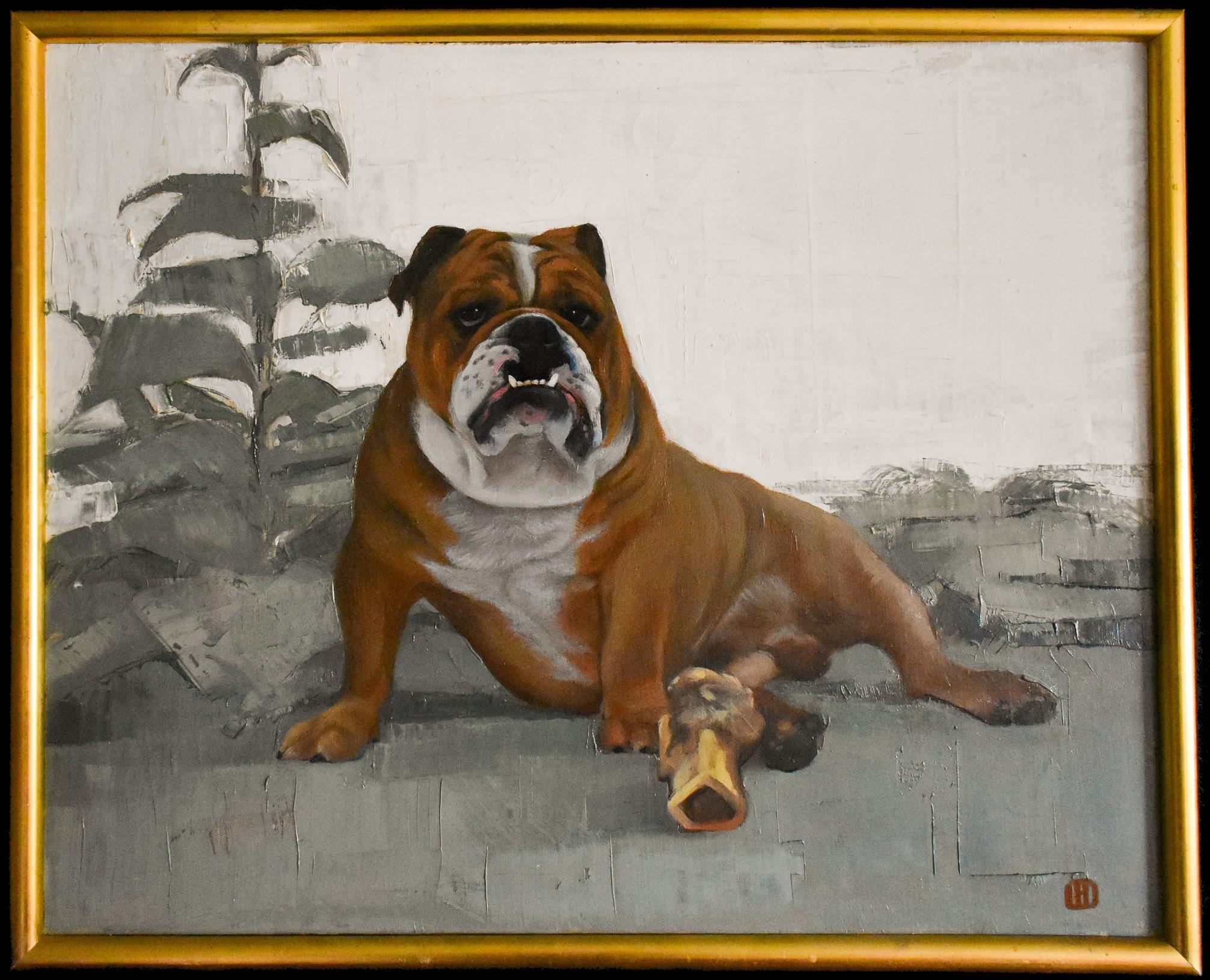 Bulldog with a bone