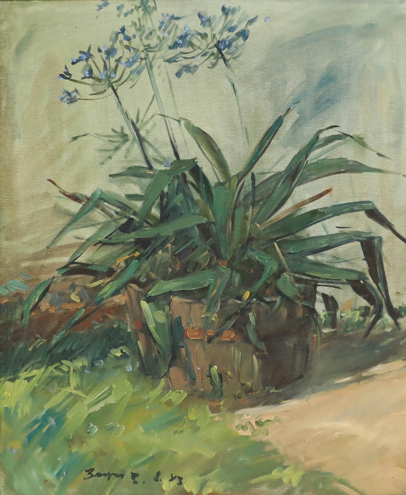 Burger - Framed 20th Century Oil, Giant Agapanthus - Painting by Unknown