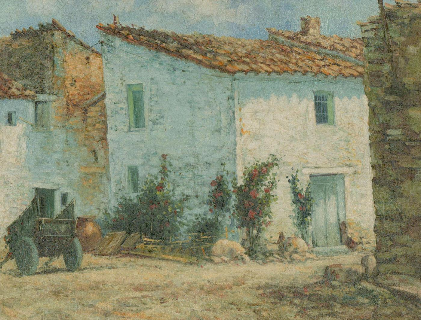 Buset - Mid 20th Century Oil, Countryside House - Brown Landscape Painting by Unknown